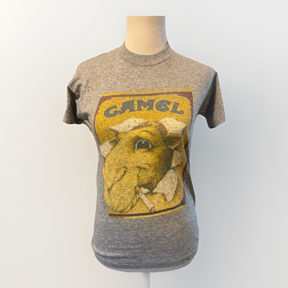 Vintage 1983 Joe Camel Cigarettes Heather Gray Single Stitch Shirt Medium 80s